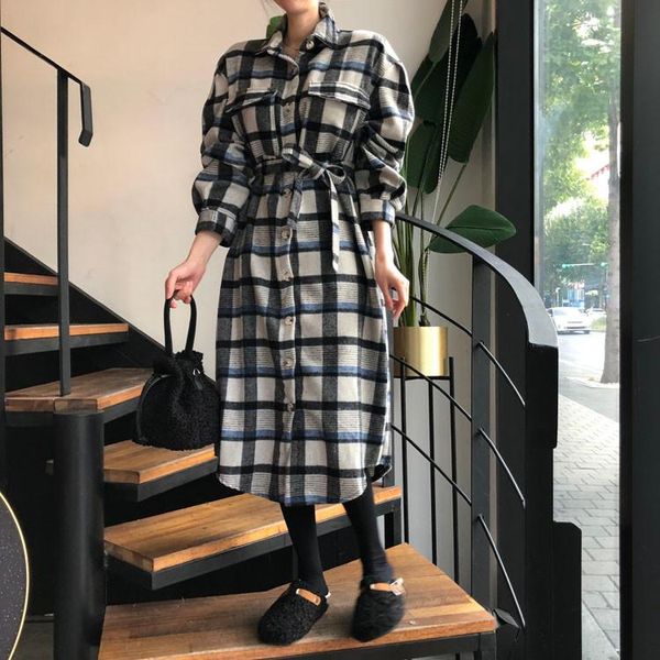 

superaen retro plaid turn down collar waist-length long women coats, Tan;black