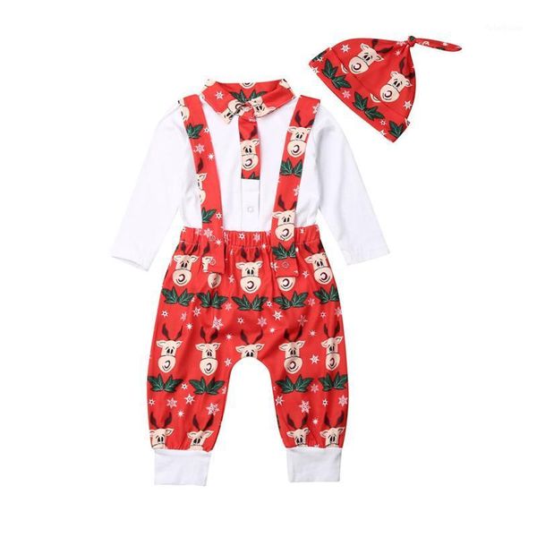 

baby boy girl christmas clothing set long sleeve bodysuit overalls pants hat 0-18m newborn infant festival casual cotton outfits1, White