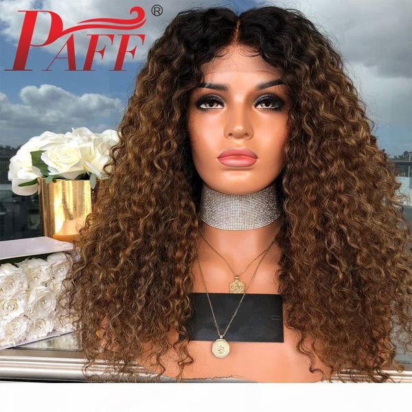 

paff ombre kinky curly full lace wigs #1b30 two tone brazilian remy hair human hair 4inch wig with baby hair, Black;brown