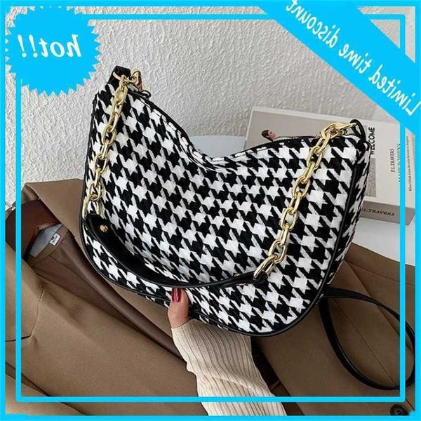 

new houndstooth woolen cloth women crossbody shoulder 2020 luxury design handbags totes ladies messenger bags female purses