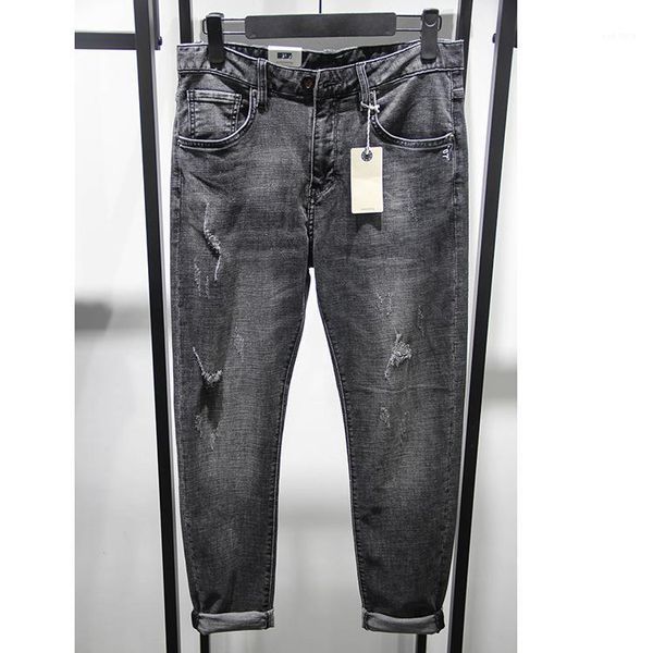 

2020 new style greyish bla jeans men's summer thin section teenager capri pants loose-fit skinny harem pants1, Blue