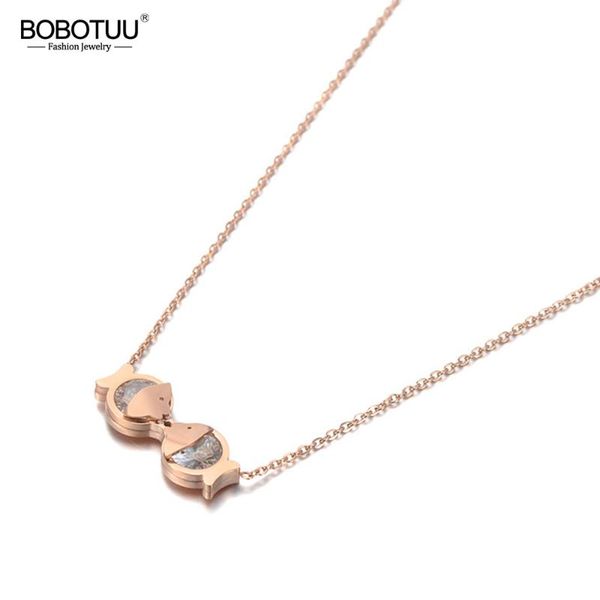 

bobotuu fashion stainless steel cz crystal double fish charm necklace jewelry lovely pendant chain necklace for women bn19114, Golden;silver