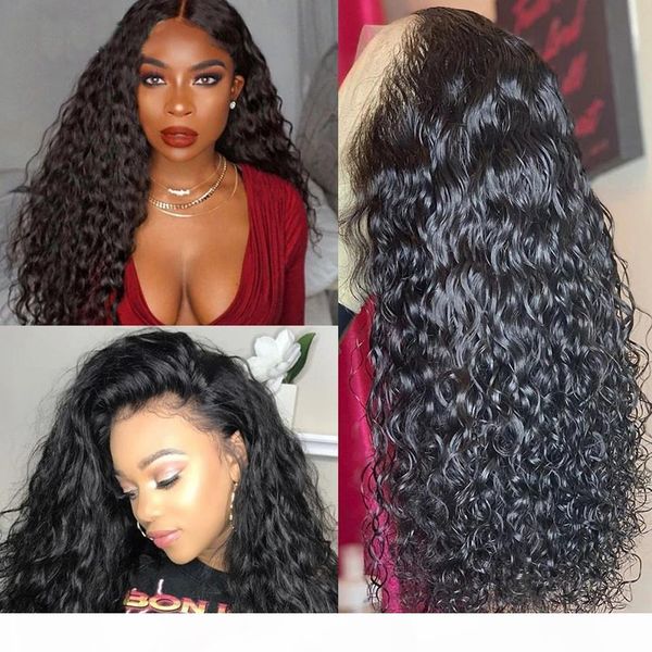 

pre plucked curly full lace wig 100% brazilian human hair water wave glueless lace wig with baby hair for black women natura, Black;brown