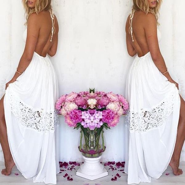 

women backless dresses halter 2021 party beach summer maxi long dress sleeveless white patchwork sundress vestidos, Black;gray