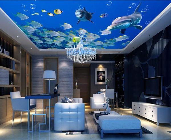 

счастливый ocean fish дельфина 3d плафон 3d фото обои для гостиной потолка украшение mural обои