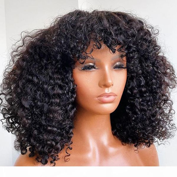 

bohemian curl 360 lace frontal human hair wigs with bangs high density curly full lace peruvian virgin hair 13x6 lace front wigs, Black