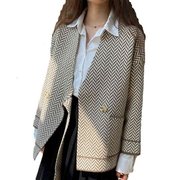

women's wool & blends winter clothes for women casual lace-up loose long sleeve striped cardigan coat q87f, Black