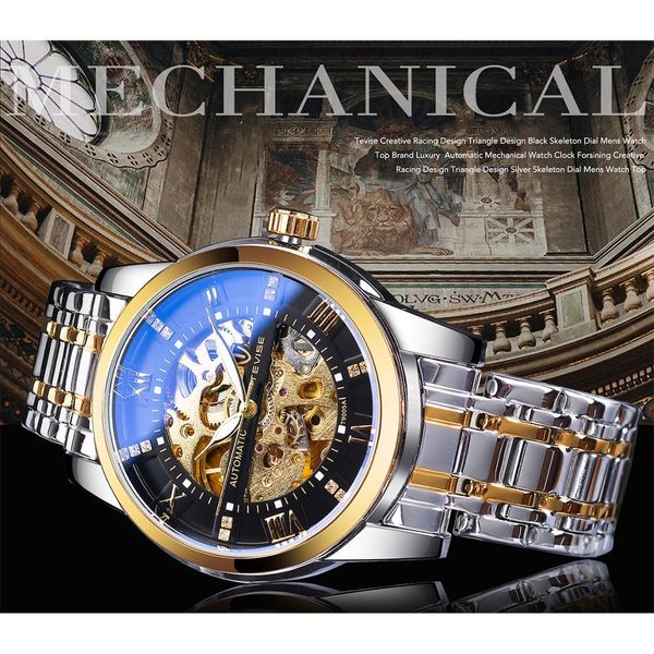 

tevise retro design black gold blue the glass royal watch brand wrist mechanical automatic luxury steel mens' diamond lkhxu, Slivery;brown