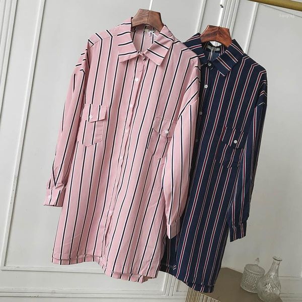 

women's vertical striped long blouse ladies shirt 1, White