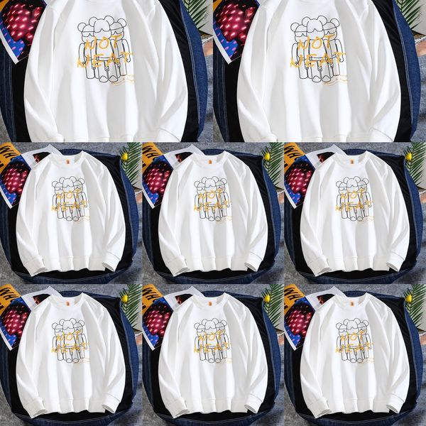 

chaopai autumn and winter long sleeve pullover sweater men's printed loose pullover casual large round neck men's sweater mu2x2 mu, Black