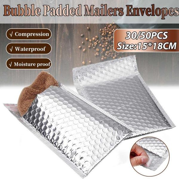 

50/30pcs/lot silver aluminized film bubble mailers envelopes gift bag bubble mailing envelope bag packaging shipping bags1