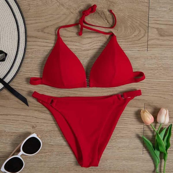 

new solid bikini set women halter push up padded swimsuits bikini women's swimsuit beachwear split two-piece swimwear1, White;black