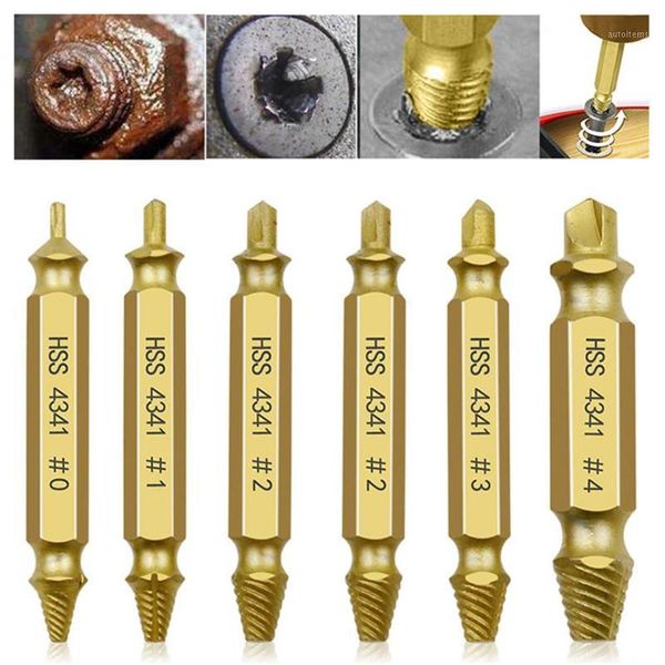 

6pcs damaged screw extractor drill bits guide set broken speed out easy out bolt screw high strength remover tools1