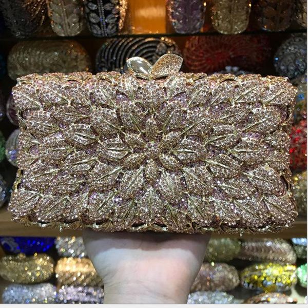 

gold gray brown silver blue crystal women evening clutch bag hard case wedding party handbags purses metal clutches