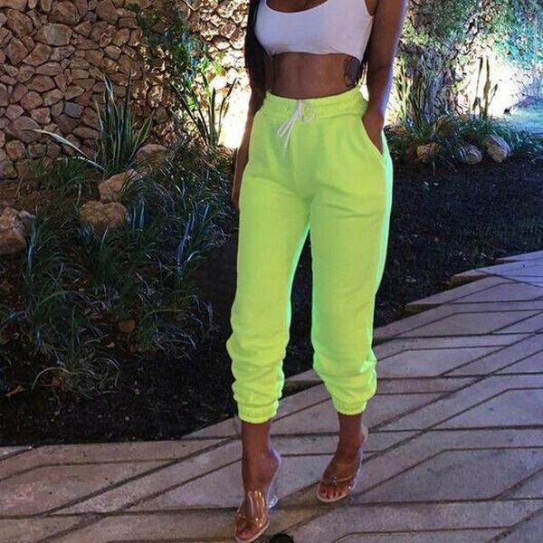 

women sweatpants high waist sport running gym stretch sports pencil pants home casual slim fit drawstring long pants joggers1, Black;white