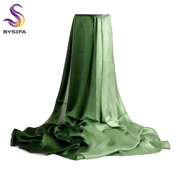 

shawls [bysifa] long satin silk scarf winter ladies gradient green shawl grade brand scarves simple plain head 180*90cm, Blue;gray