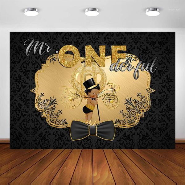 

mr onederful 1st birthday backdrop black tie boy's first birthday party pgraphy background black golden party decoration1