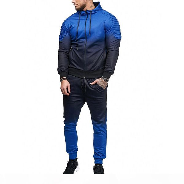 

2pcs set tracksuit men casual gradient jogger pants + sweat jacket pants hoodie sweatshirt fitness sportswear men clothing, Gray