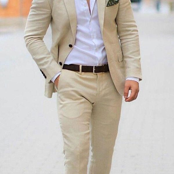 

costume homme champagne beige linen beach wedding suits with pants groom wedding tuxedos man blazers terno masculino 2 piece1, White;black