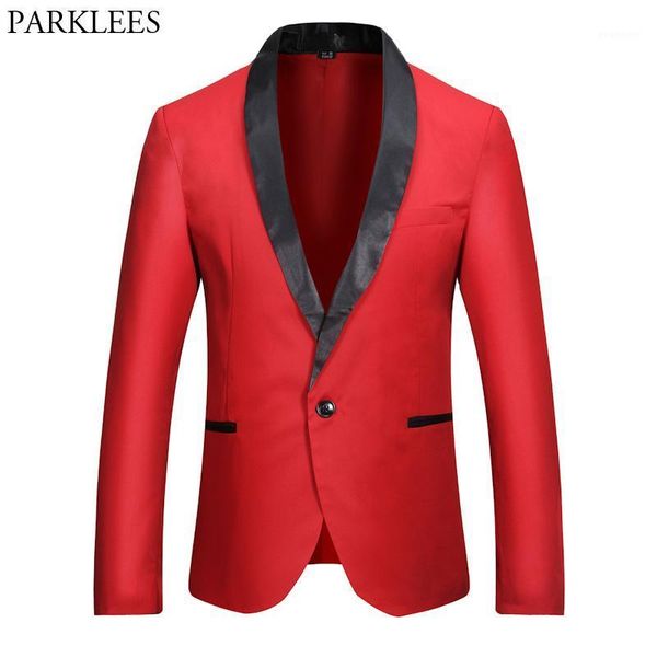 

red blazer men 2021 brand new single button men blazers slim fit black patchwork collar casual mens suit jacket costume homme1, White;black