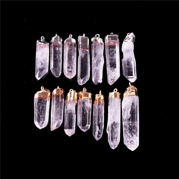 

wholesale 12pcs/lot natural gem stone irregular clear quartz white crystal point pendant pendulum for necklace q1113, Silver