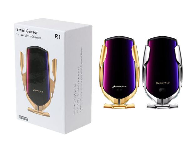 Carregador Car Smart Wireless Sensor R1 automático de aperto para Samsung Galaxy S10 S9 S8 carregamento rápido Air Vent Mount Phone Holder