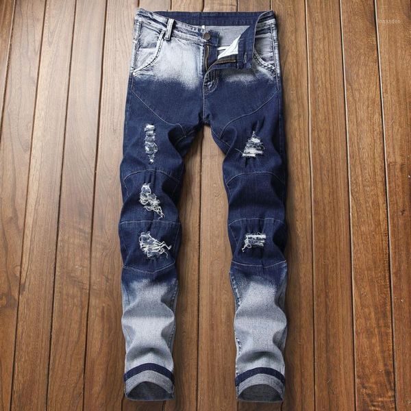

men's jeans brand fashion designer men straight dark blue color printed mens ripped 100% cotton 7.121