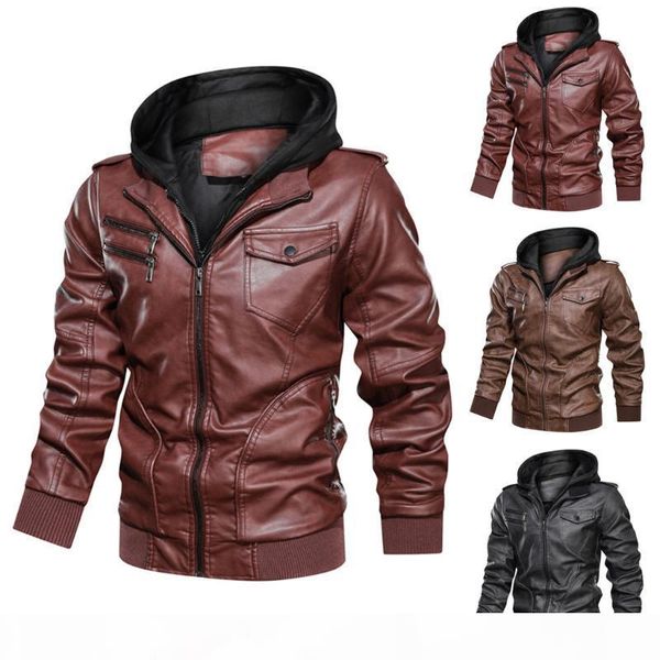 

luxury winter leather coat men stand collar fashion outdoor windbreaker jacket solid zipper imitation fur coat mens g3, Black;brown