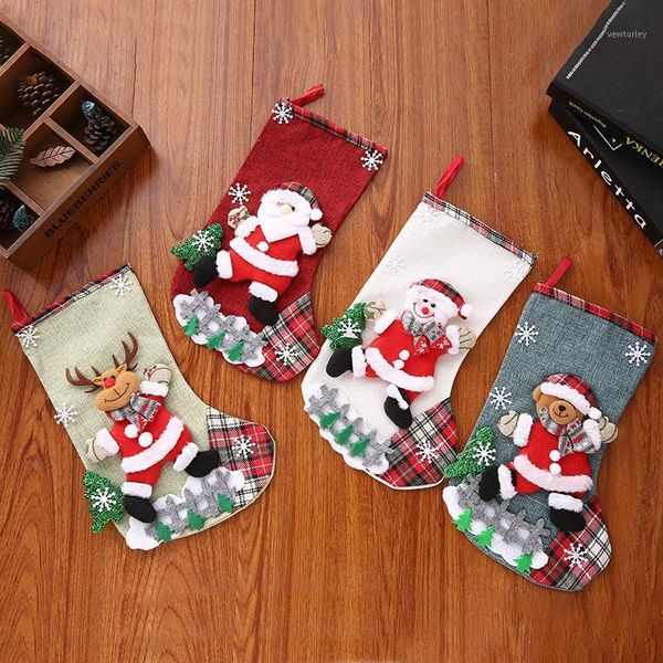 

christmas decorations 2021 stocking classic santa snowman reindeer bear 3d stockings toys for family holiday gift holders1
