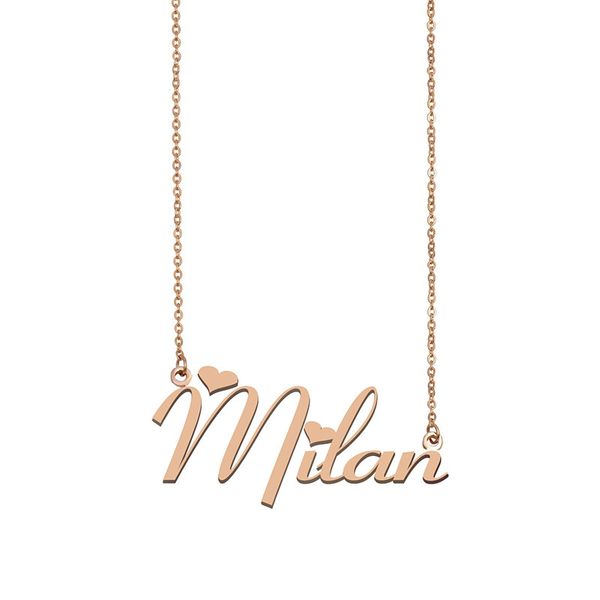 

milan name necklace custom nameplate pendant for women girls birthday gift kids friends jewelry 18k gold plated stainless steel, Silver