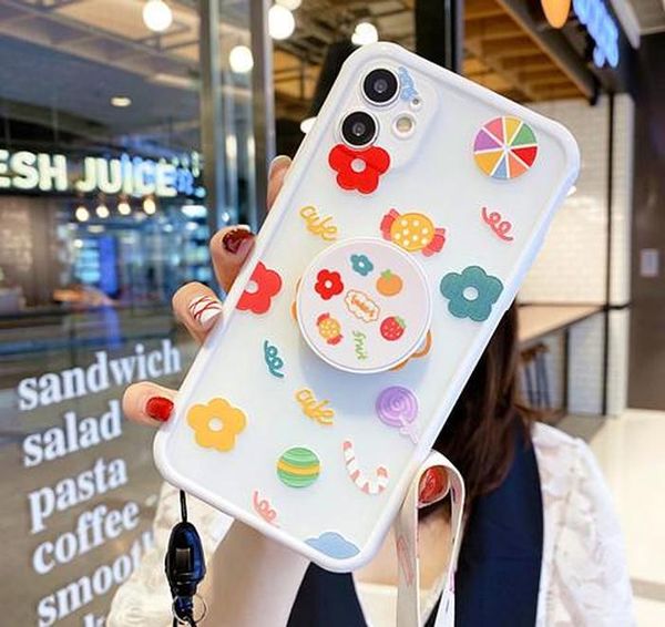

cute fruit stand holder lanyard phone case for iphone se 11pro max 7 8plus xr xs max strawberry flower soft jllpue dh_niceshop