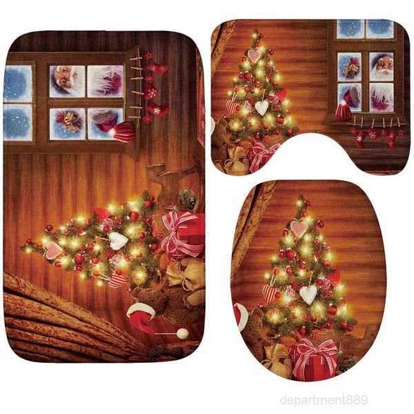 

a-new design warm christmas set thick non-slip bathroom mats toilet cover mat bath rug comfortable water absorption