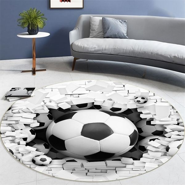 Runder Teppich Wohnzimmer 3D-gedruckter Anti-Rutsch-Fußball Kinderschlafzimmerteppich Computerstuhlauflage Fußballmatte Heimdekoration 220301