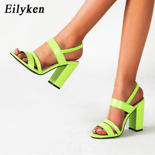 

eilyken 2020 summer rome sandals fashion shallow round toe square high heels women cozy elastic slip on dance dress shoes t200628, Black
