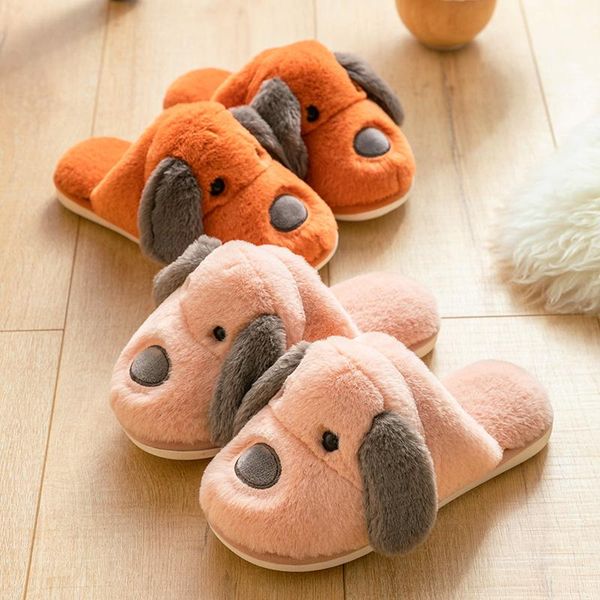 

lovers 2020 winter warm 35~44 soft indoor floor pink cartoon dog slippers women men shoes funny animal christmas plush home, Black