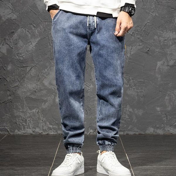 

elastic denim loose waist trousers men autumn trendy plus size big casual brand cotton kg-776, Blue