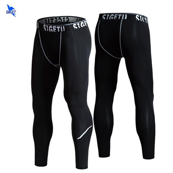 

high elastic men gym compression leggings sport crossfit training pants men running tights trousers quick dry jogging sportswear, Black;blue