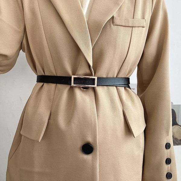 

women's 2020 new korean version with suit coat, simple waistband and inswind leather belt, Black;brown