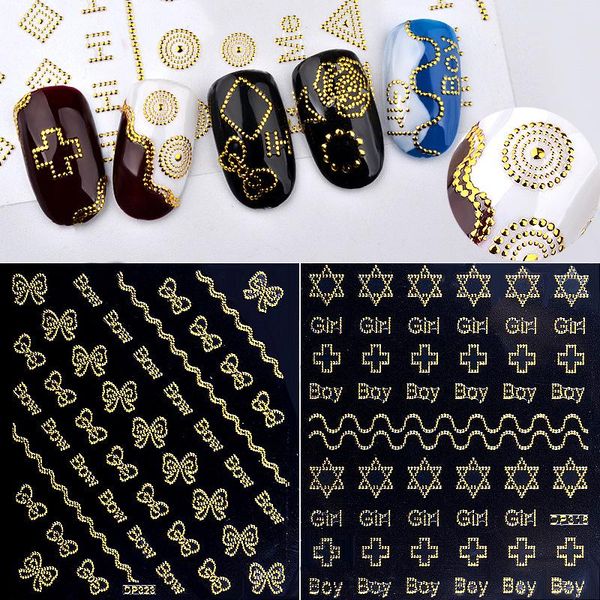 

stickers & decals 1sheet gold 3d nail sticker mix design lines strip geometric star self adhesive art transfer manicure deco, Black
