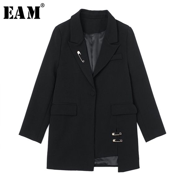

[eam] women black irregular pin big size blazer new lapel long sleeve loose fit jacket fashion tide spring autumn 1x548 201114, White;black