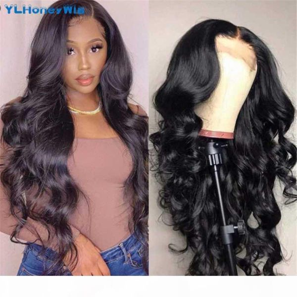 

ylhoney body wave 4x4 lace closure wig 100% human hair brazilian wig remy hair lace front 30inch closure for black women, Black;brown