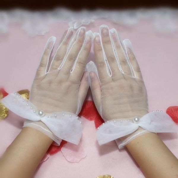 

bridal gloves women wedding gloves for bride guantes pearl beaded bow knot fingers short white tulle gloves wedding accessories h qylezb