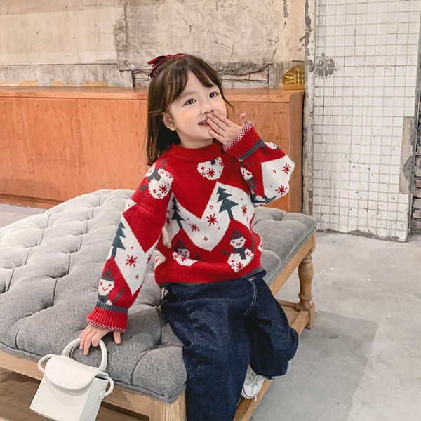 

cartoon winter 2020 new baby children's korean knitted girls' christmas tree thickened sweater, Blue