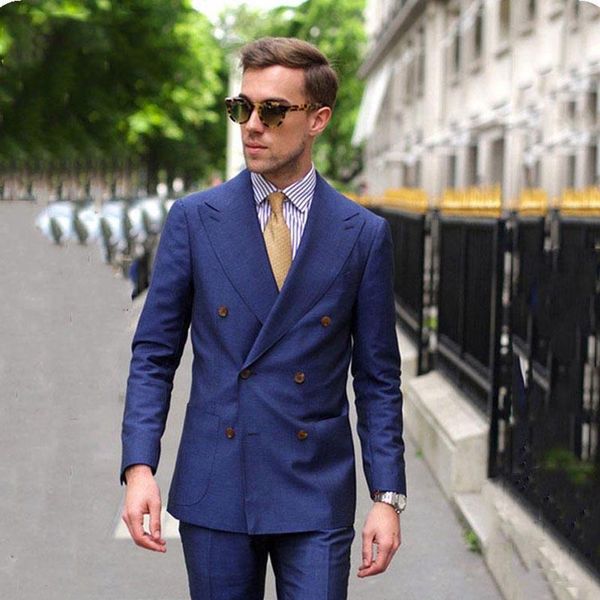 Abiti da uomo su misura blu royal Abiti da sposo Abiti da sposa casual per uomo Blazer doppiopetto Slim Fit Smoking da lavoro formale Best Man