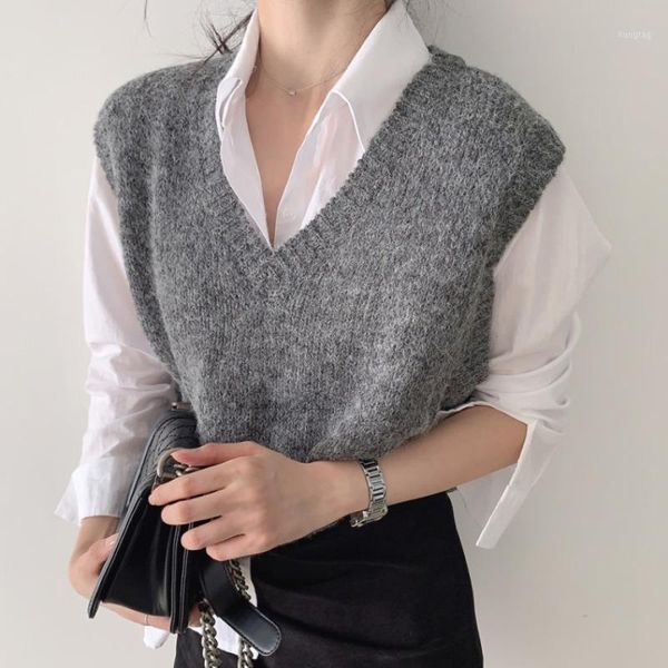 

casual autumn winter sleeveless thick sweater vest women elegant temperament v neck knitted vest waistcoat knitwear shop13141, White;black