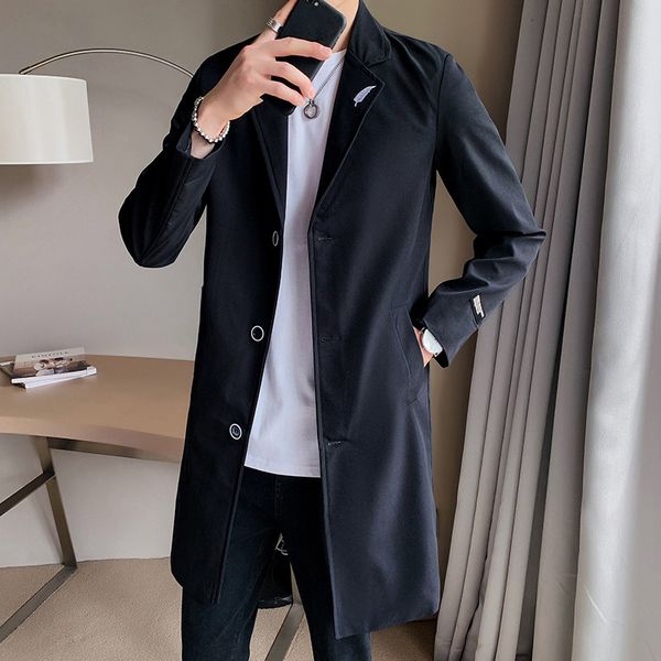 

autumn windbreaker thin korean simple slim fit coat 2020 new men's fashion medium length cape, Tan;black