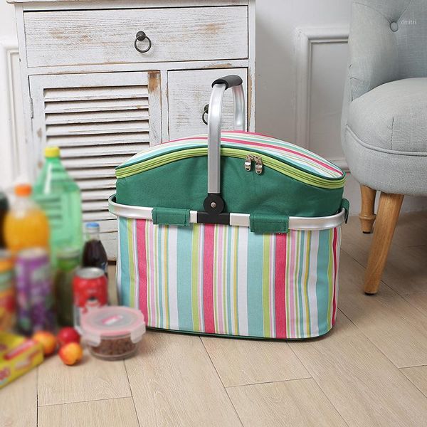 

26l oxford shopping basket cooler bag waterproof foldable handbag fruits keeping fresh lunch bag tote women kid picnic bags1