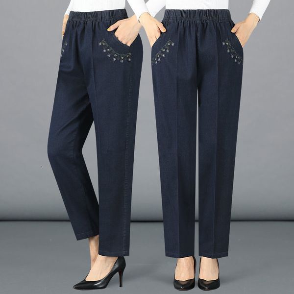 

mom spring autumn new jeans, middle-aged elderly women's trousers, high waist and loose, winter casual straight pants for the
