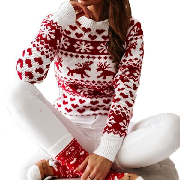 

women sweaters warm pullover jumpers o neck pullover print autumn winter 2021 female casual knitted christmas regular sweaters, White;black
