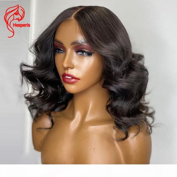 

hesperis 150 density short wave 13x4 lace front human hair wigs brazilian remy 4x4 lace closure wigs human hair with baby, Black;brown